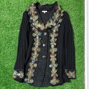 Sioni Black Sweater with Multicolor Embroidery